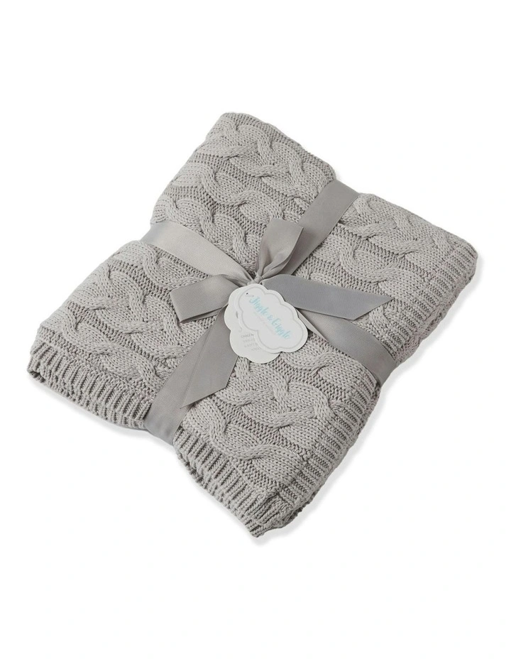 Aurora Cable Knitted Cotton Blanket 90cm in Grey image 1