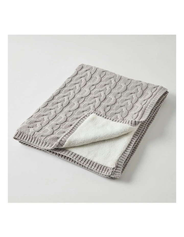 Aurora Cable Knitted Cotton Blanket 90cm in Grey image 2