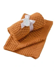 Nordic Basket Weave Cotton Knit Blanket 75x100cm in Biscuit