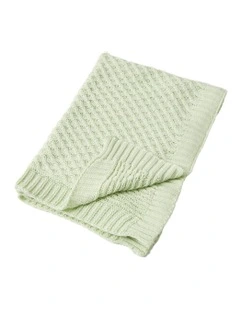 Cotton Basket Weave Knit Blanket in Green