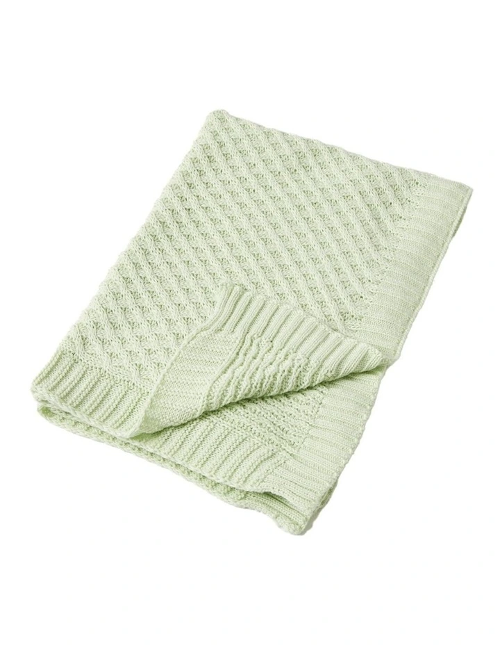 Cotton Basket Weave Knit Blanket in Green image 1