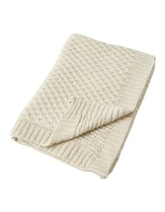 Cotton Basket Weave Knit Blanket in Natural
