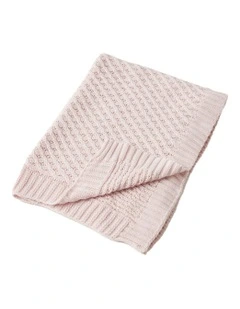 Cotton Basket Weave Knit Blanket in Pink
