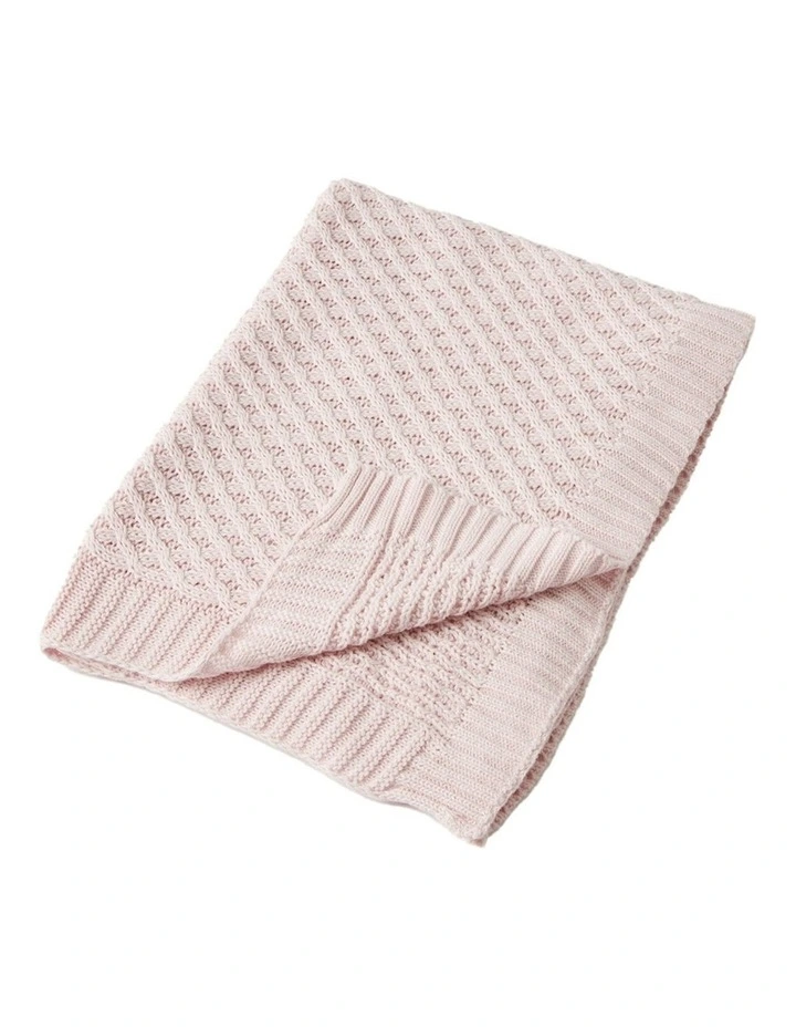 Cotton Basket Weave Knit Blanket in Pink image 1