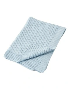 Cotton Basket Weave Knit Blanket in Blue