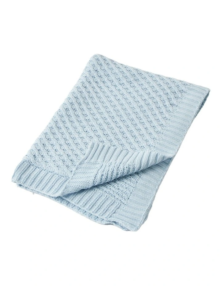 Cotton Basket Weave Knit Blanket in Blue image 1