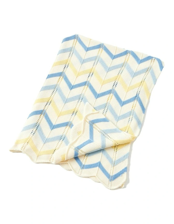 Cotton Zig-Zag Knit Pram Blanket in Blue image 1