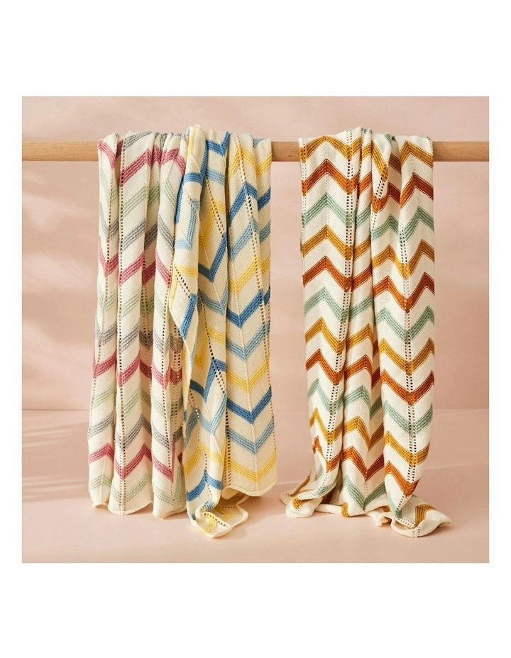 Cotton Zig-Zag Knit Pram Blanket in Blue image 2
