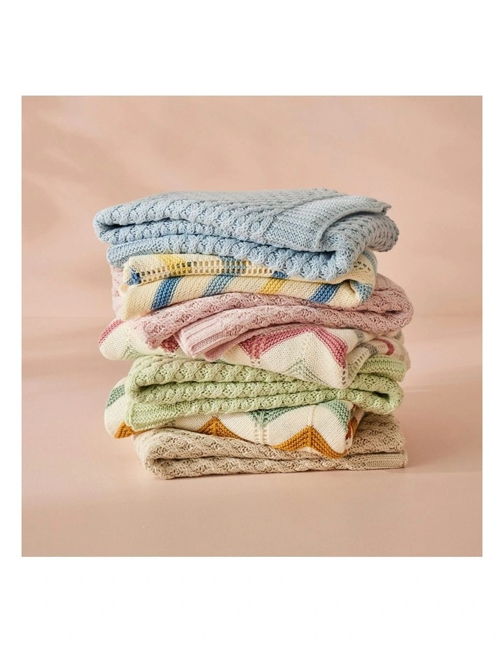 Cotton Zig-Zag Knit Pram Blanket in Blue image 3