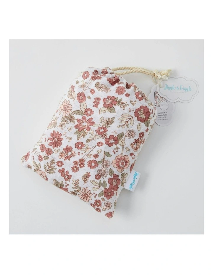 Juliet Cotton Muslin Wrap & Arrival Card With Bag 2 Pieces in Pink image 4