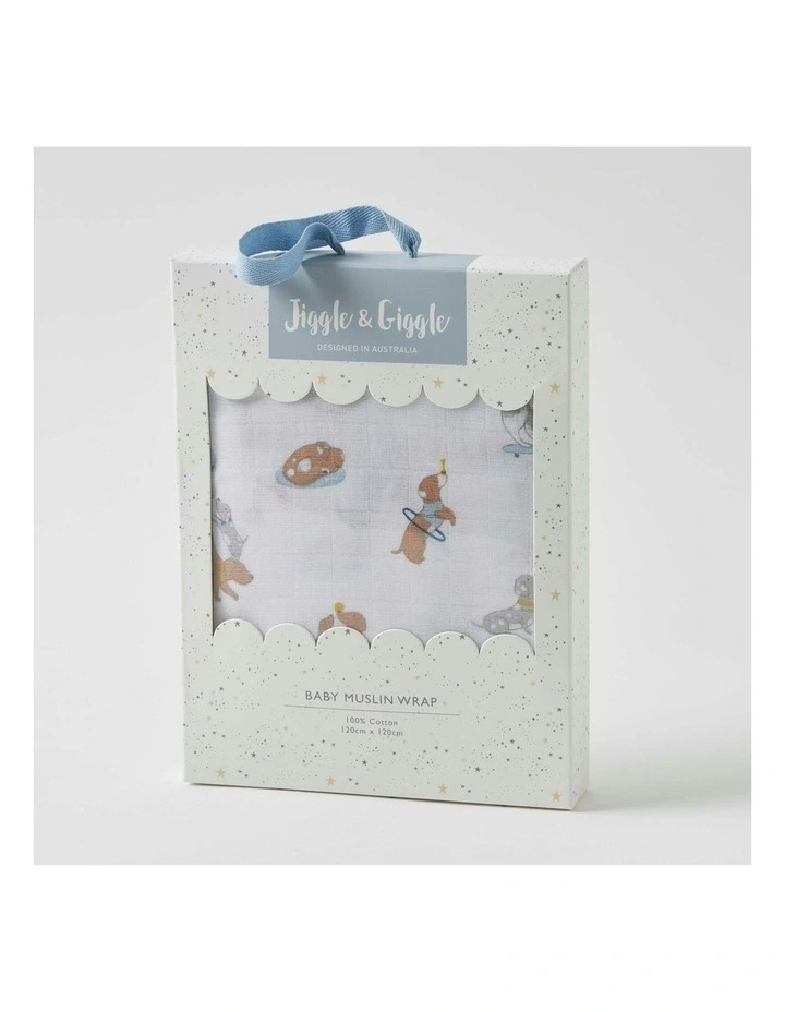 Puppy Play Lightweight Muslin Wrap 120x120cm (0years +) in White image 5