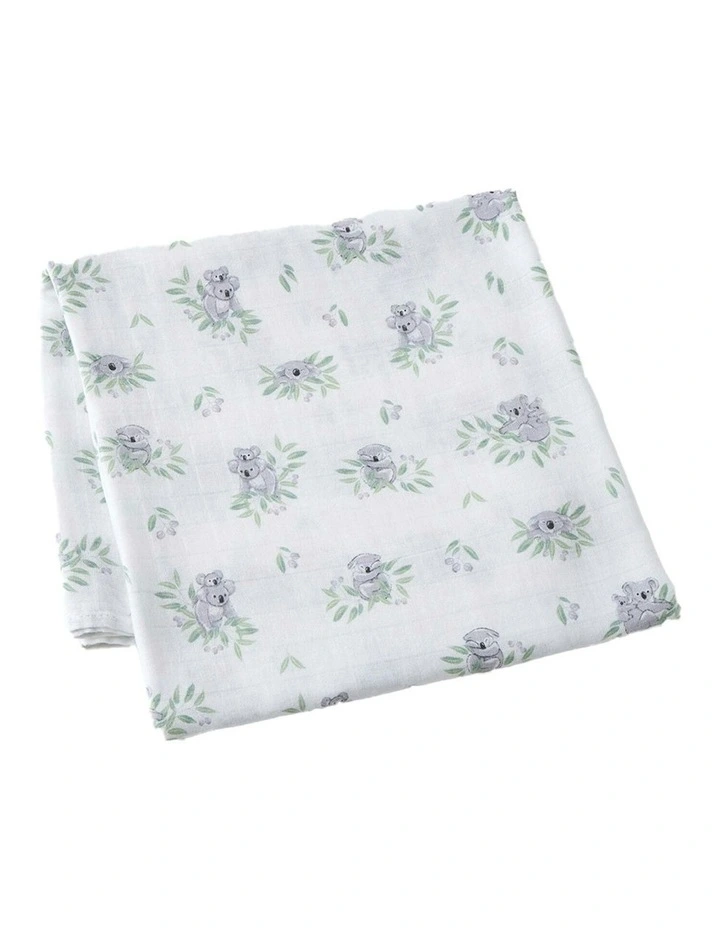 Koala Cuddles Lightweight Muslin Wrap 120x120cm in White image 1