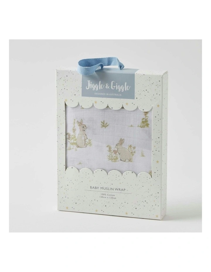 Some Bunny Loves You Muslin Wrap 120x120cm (0Years+) in White image 3