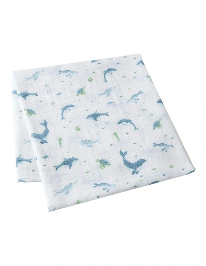 Ocean Buddies Lightweight Muslin Wrap 120x120cm (0Years+) in White image 1