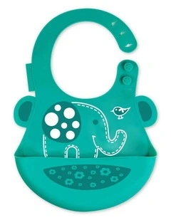 Bib Ollie Elephant Soft Silicone With Crumb Catcher 6m+ Green
