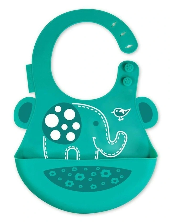 Bib Ollie Elephant Soft Silicone With Crumb Catcher 6m+ Green image 1