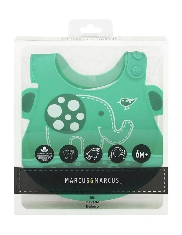 Bib Ollie Elephant Soft Silicone With Crumb Catcher 6m+ Green image 2