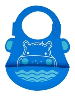 Bib Lucas Hippo Soft Silicone With Crumb Catcher 6m+ in Blue