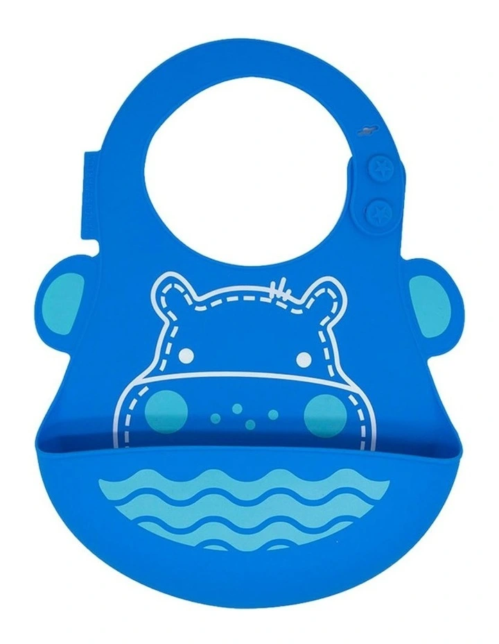 Bib Lucas Hippo Soft Silicone With Crumb Catcher 6m+ in Blue image 1