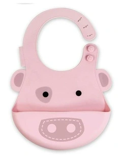Feeding Bib Pokey Pig Silicone With Crumb Catcher 6m+ in Pink