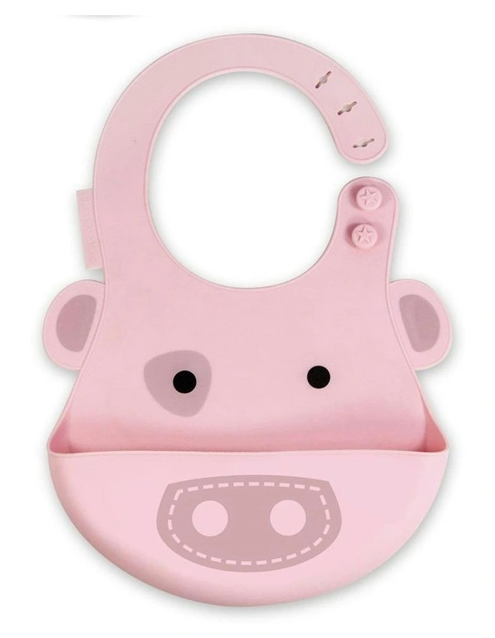 Feeding Bib Pokey Pig Silicone With Crumb Catcher 6m+ in Pink image 1
