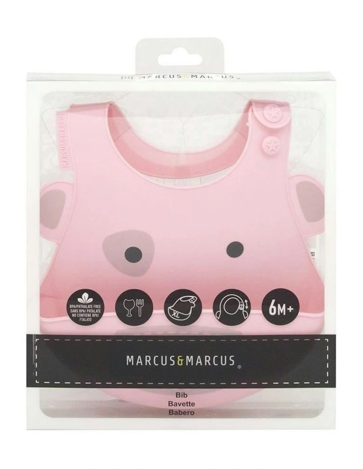 Feeding Bib Pokey Pig Silicone With Crumb Catcher 6m+ in Pink image 2