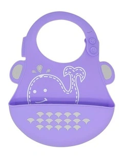 Bib Willo Whale Soft Silicone With Crumb Catcher 6m+ in Lilac