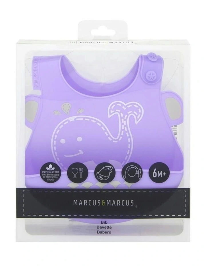 Bib Willo Whale Soft Silicone With Crumb Catcher 6m+ in Lilac image 2