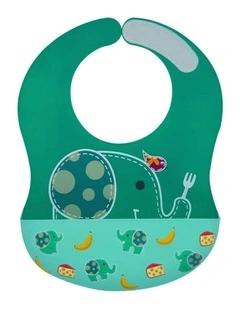Wide BPA Free Silicone Bib Food Catcher 6m+ in Green