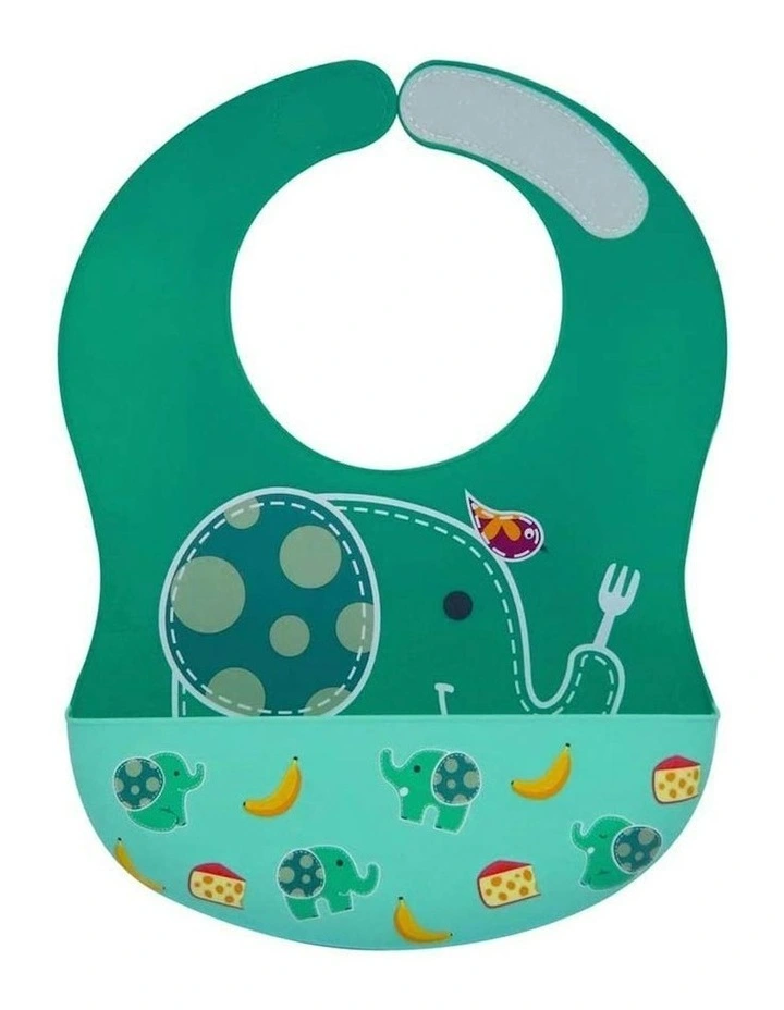 Wide BPA Free Silicone Bib Food Catcher 6m+ in Green image 1