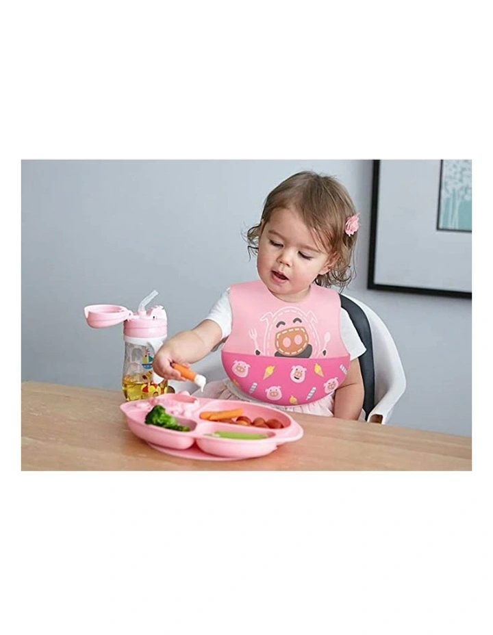 Wide BPA Free Silicone Bib Food Catcher 6m+ in Green image 2