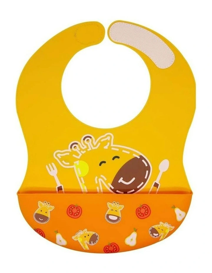 Wide Bpa Free Silicone Bib Food Catcher 6m+ in Yellow image 1