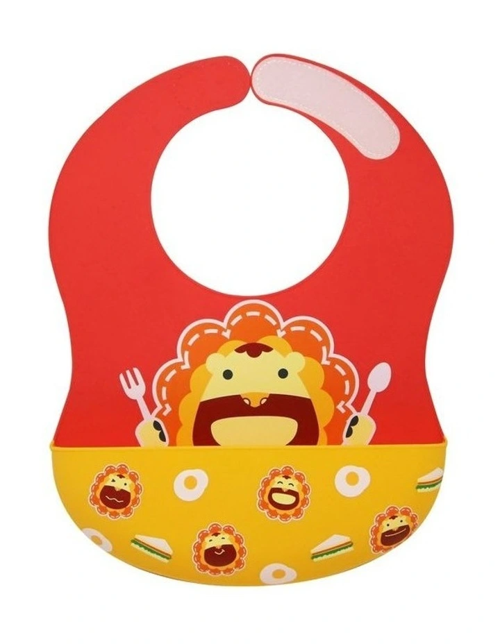 Lion Wide Coverage Silicone Bib 6m+ in Red image 1