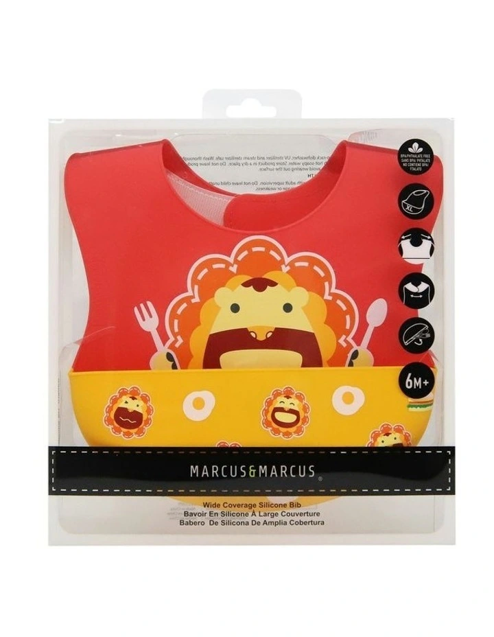 Lion Wide Coverage Silicone Bib 6m+ in Red image 2