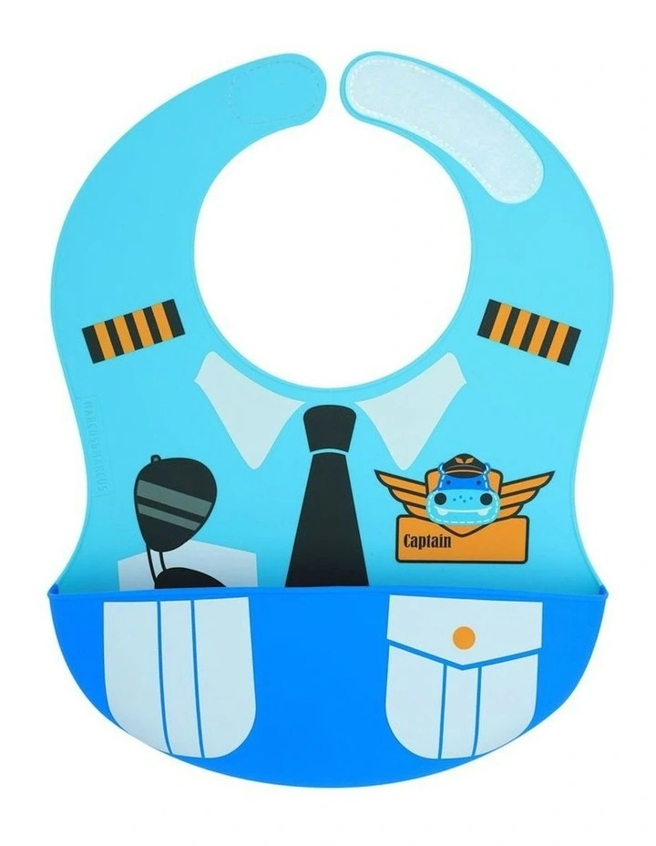 Little Pilot Wide Bib Food Catcher 6m+ in Lucas Blue image 1