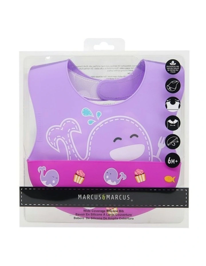 Willo Whale Wide Coverage Silicone Bib 6m+ in Lilac image 2