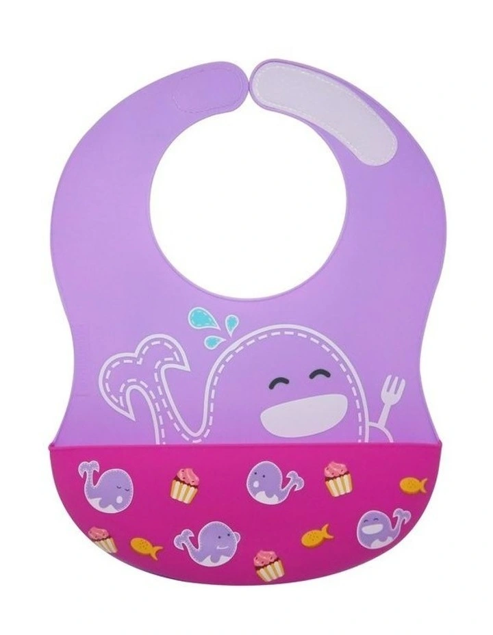 Willo Whale Wide Coverage Silicone Bib 6m+ in Lilac image 3