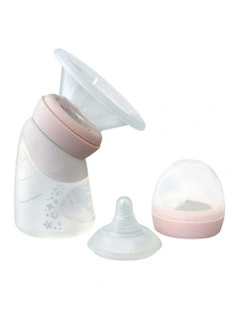 Silicone Angled Feeding Pump Bottle And Breast Pump in Pink