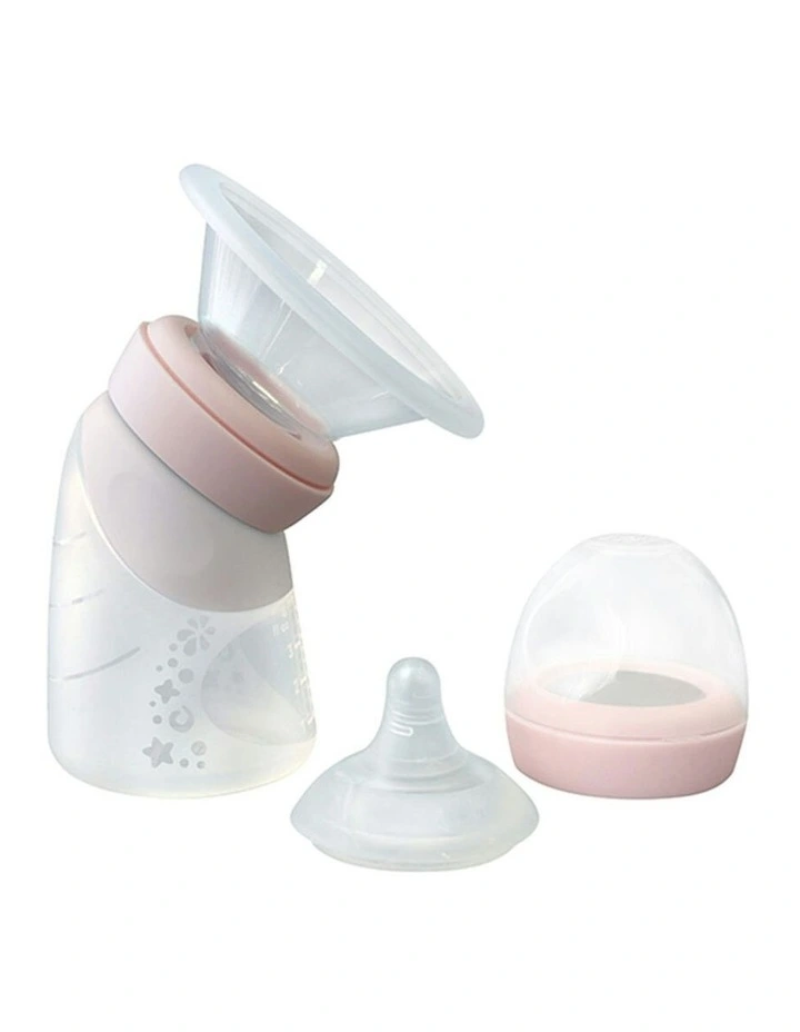 Silicone Angled Feeding Pump Bottle And Breast Pump in Pink image 1