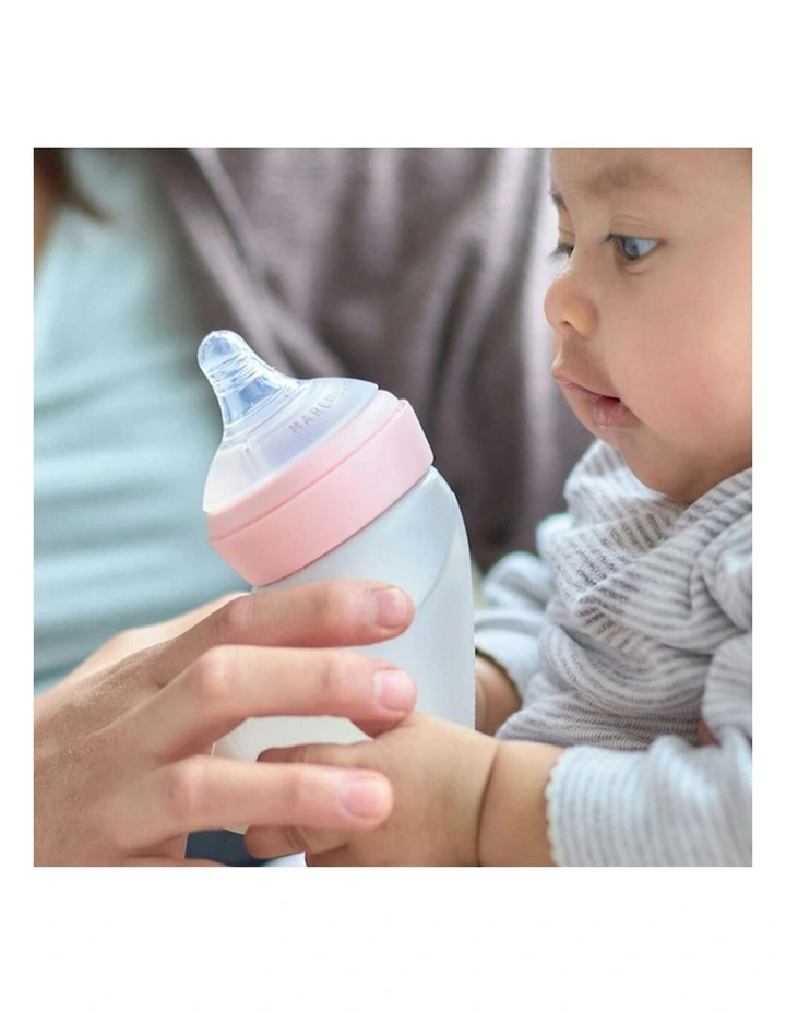 Silicone Angled Feeding Pump Bottle And Breast Pump in Pink image 2