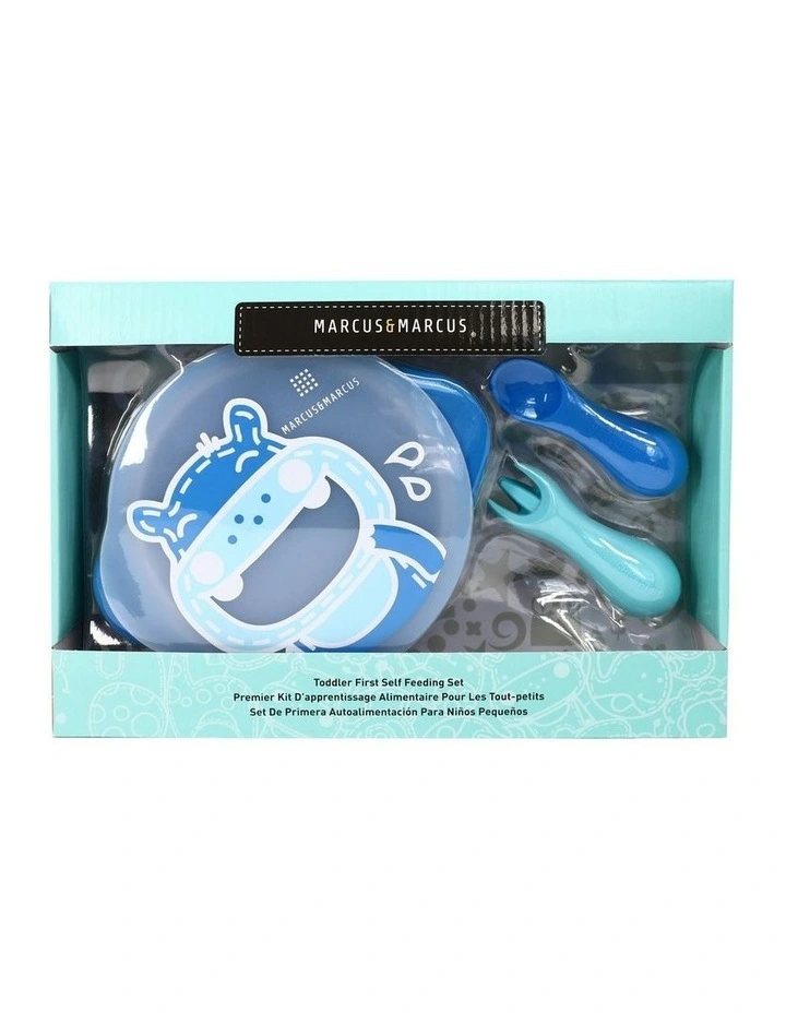 Toddler First Self Cutlery Set (12months+) 3 Pieces in Hippo Blue image 2