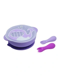 Toddler First Self Feeding Bowl Set (12months+) 3 Pieces in Lilac Whale