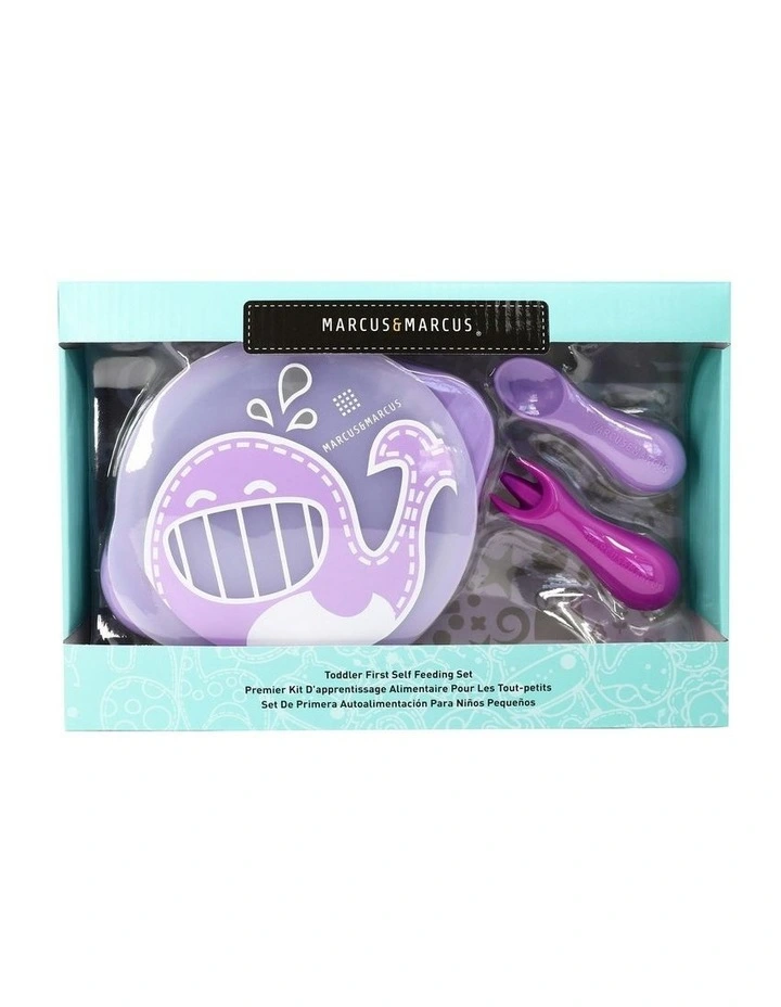 Toddler First Self Feeding Bowl Set (12months+) 3 Pieces in Lilac Whale image 2