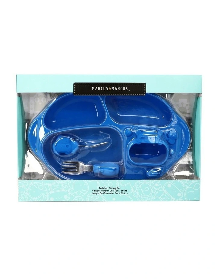 Toddler Silicone Dining Plate Set (18 months+) in Blue Hippo image 1