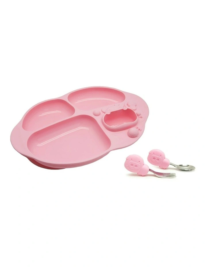 Toddler Silicone Dining Plate Set (18 months+) in Pink image 2