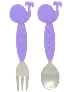 Spoon & Fork Set (3  Months) in Lilac Whale