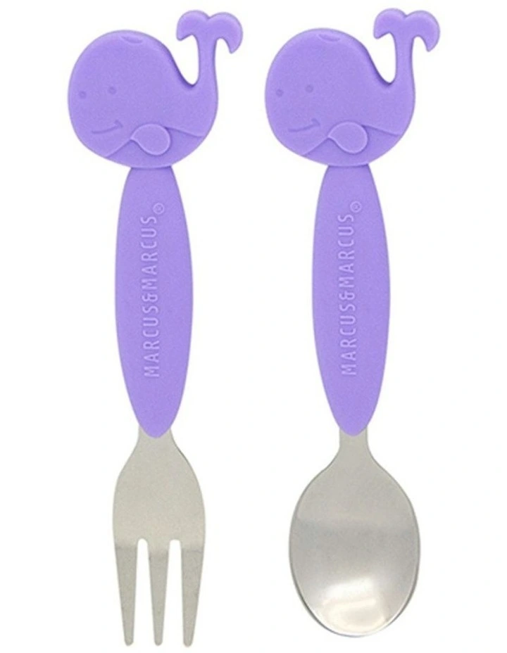 Spoon & Fork Set (3  Months) in Lilac Whale image 1