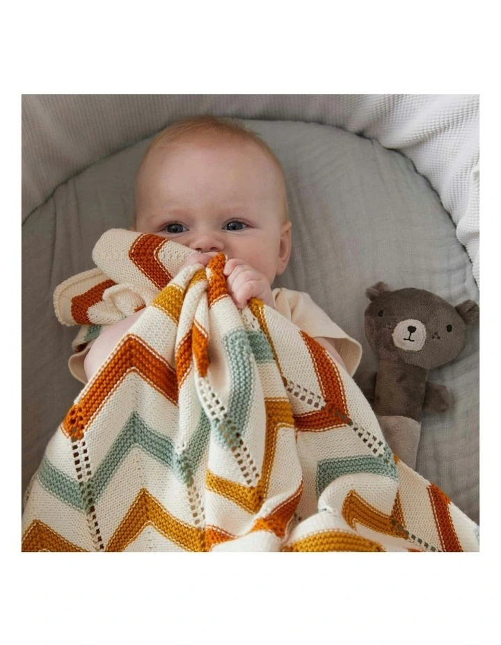 Brick Zig-Zag Knit Cotton Blanket 100cm in Multi image 2