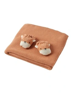 Jasper Fox Infant Booties & Blanket Set 80x100cm (0  Years) in Brown