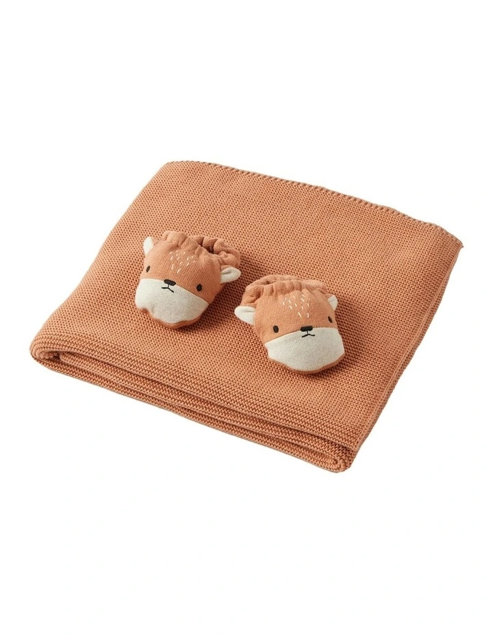 Jasper Fox Infant Booties & Blanket Set 80x100cm (0  Years) in Brown image 1